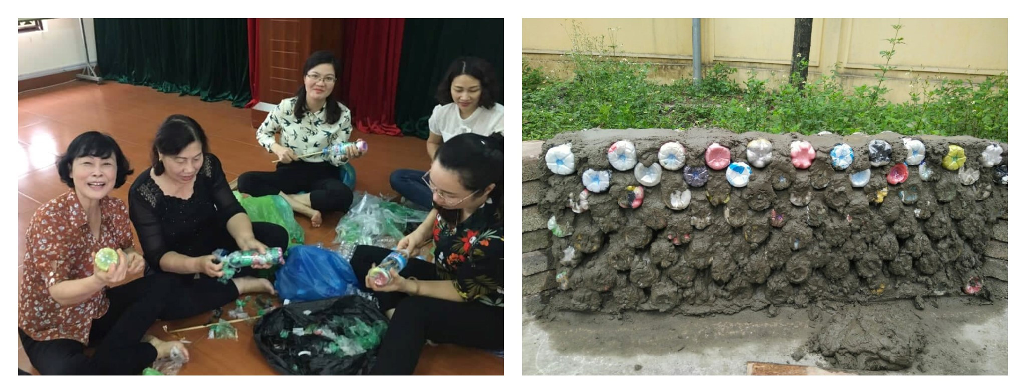 Các hội viên phụ nữ TP Hạ Long tích cực thu gom vỏ chai, túi nilon làm gạch sinh thái xây dựng bồn hoa, ghế băng khu vực dân cư…