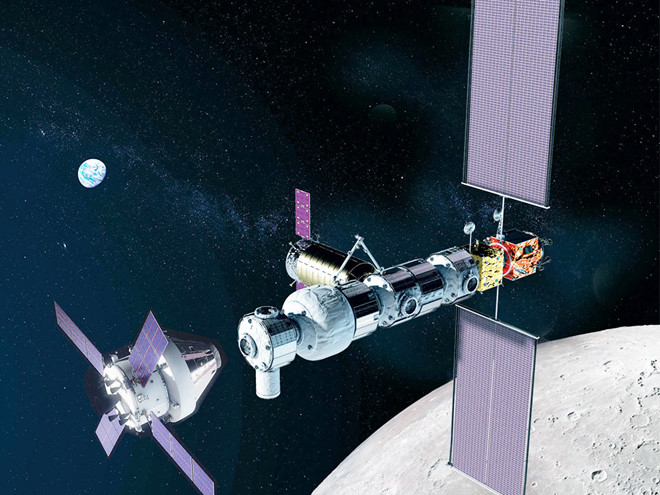 Mô phỏng Gateway trên quỹ đạo mặt trăng. NASA