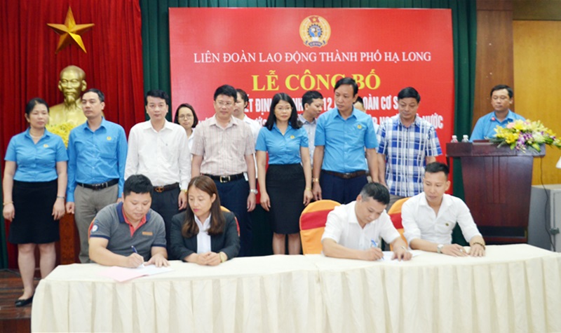 Lãnh đạo LĐLĐ tỉnh và UBND TP Hạ Long chứng kiến lễ ký kết thành lập TƯLĐTT 10 doanh nghiệp khu vực ngoài nhà nước trên địa bàn TP Hạ Long.
