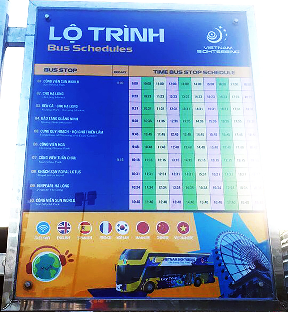 9 chặng hoạt động và thời gian của xe buýt 2 tầng tại TP Hạ Long