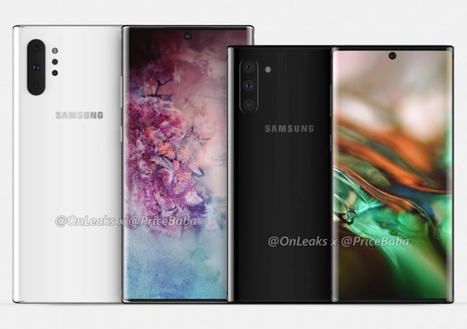 Hình ảnh rò rỉ của Galaxy Note 10 và Note 10 Pro. Ảnh: Onleaks.