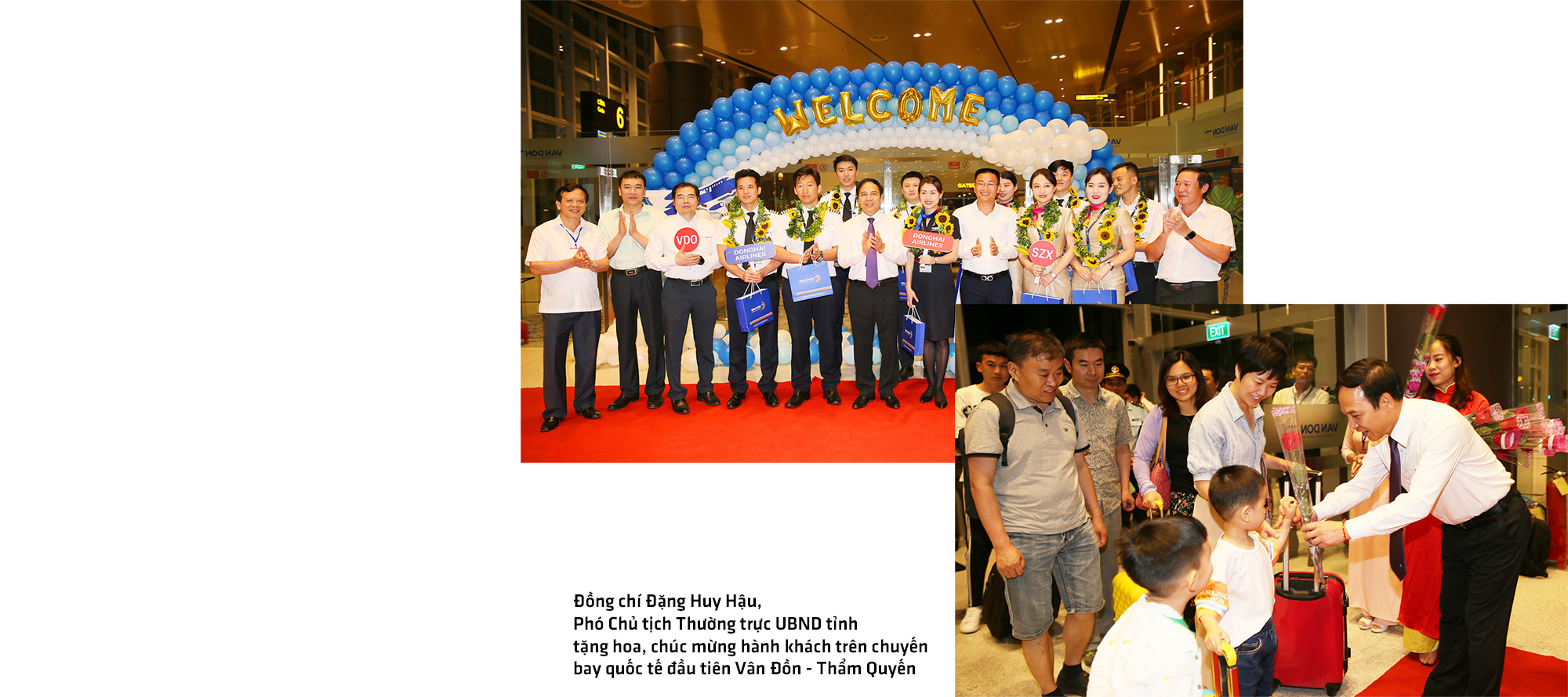 Standing Vice Chairman of Quang Ninh People's Committee, Dang Huy Hau, welcomed passengers on the first commercial flight to Van Don International Airport 