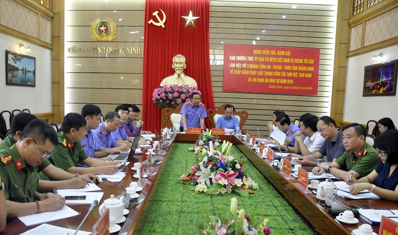 Đồng chí Bùi Mạnh Cường, Phó Viện trưởng VKSNDTC  phát biểu chỉ đạo tại cuộc làm việc.