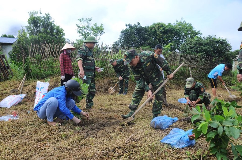 Đồn Biên phòng Pò Hèn giúp 3 hộ dân thôn Lục Chắn xây dựng vườn mẫu.