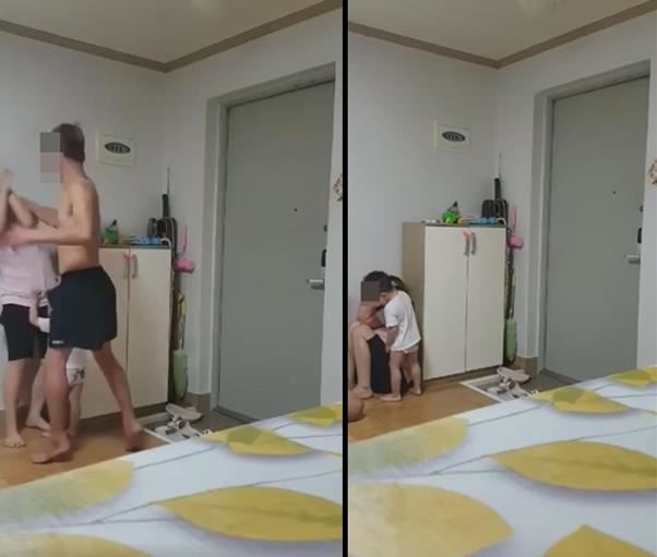 Hình ảnh người chồng Hàn Quốc đánh vợ Việt Nam cắt từ video.