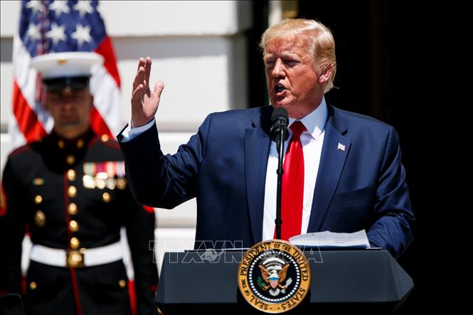 Tổng thống Mỹ Donald Trump phát biểu tại Washington, DC ngày 15/7/2019. Ảnh: THX/TTXVN