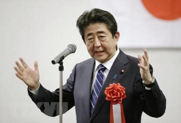 Thủ tướng Shinzo Abe phát biểu tại cuộc họp của LDP ở Yamaguchi. (Ảnh: Kyodo/TTXVN)