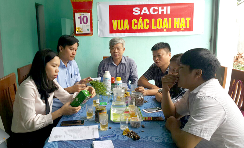 Đoàn kiểm tra đánh giá chất lượng sản phẩm OCOP tại đơn vị sản xuất Sachi, huyện Hoành Bồ. 