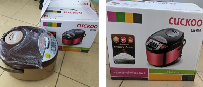 Tang vật nồi cơm điện giả mạo nhãn hiệu CUCKOO do Trạm Km 15 thu giữ.