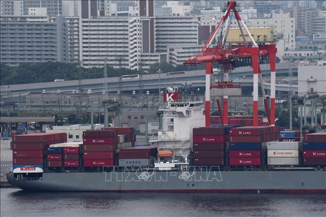 Tàu chở hàng hóa neo tại cảng ở Tokyo, Nhật Bản. Ảnh: AFP/TTXVN