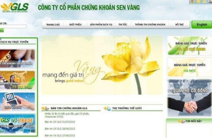 Trang web của Công ty CP Chứng khoán Sen Vàng.