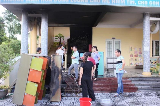 Hiện trường vụ cháy ở Trường mầm non phường Đông Lương.