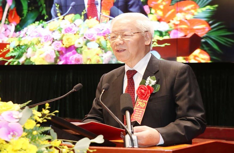 Tổng Bí thư, Chủ tịch nước Nguyễn Phú Trọng phát biểu tại lễ kỷ niệm. Ảnh TTXVN