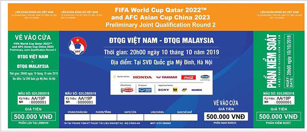  Vé trận đấu ĐT Việt Nam gặp Malaysia có mệnh giá cao nhất 500 ngàn đồng.