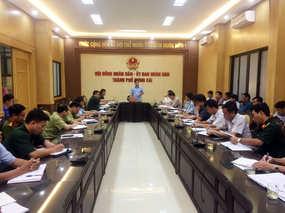 Đồng chí Bùi Văn Khắng, Phó Chủ tịch UBND tỉnh kết luận tại buổi làm việc với thành phố Móng Cái và các ngành chức năng.