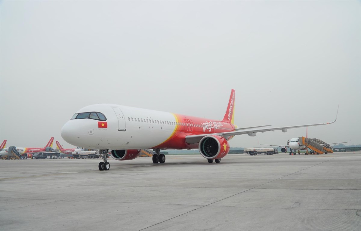Vietjet vừa tiếp nhận dòng máy bay Airbus thế hệ mới A321neo ACF (Airbus Cabin Flex) 240 ghế đầu tiên trên thế giới. (Ảnh: CTV/Vietnam+)