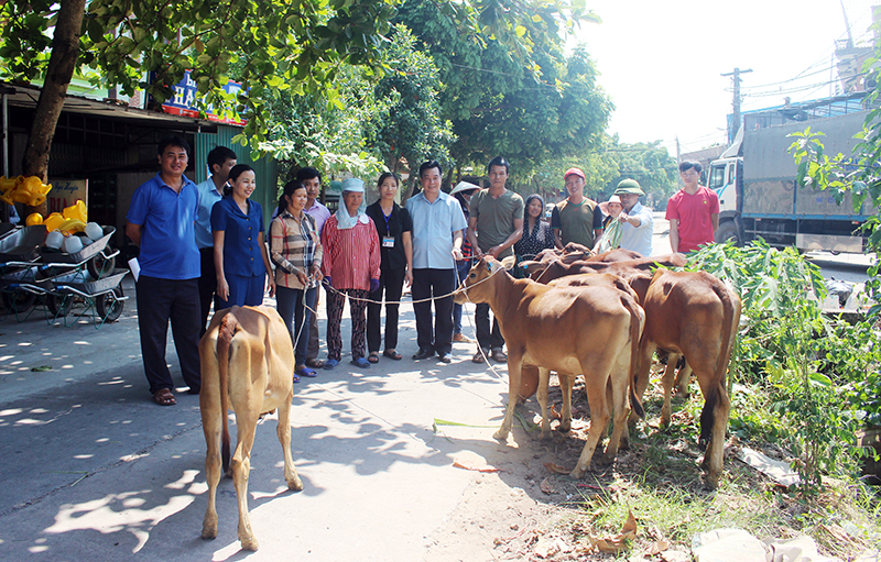 Hội Nông dân tỉnh trao tặng bò giống sinh sản cho các gia đình hộ nghèo, cận nghèo tại xã Quảng Phong.