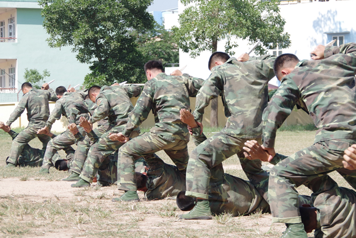 Đại đội Trinh sát, Phòng Tham mưu (Bộ CHQS tỉnh) tổ chức huấn luyện võ thuật.