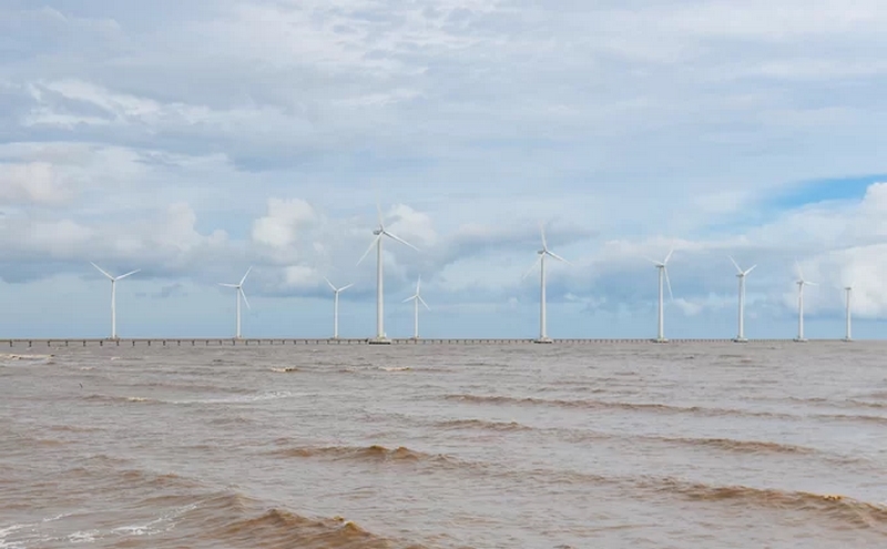 Đây là cánh đồng điện gió lớn nhất Việt Nam, các trụ turbine gió nằm trên diện tích 500 ha bên bờ biển.
