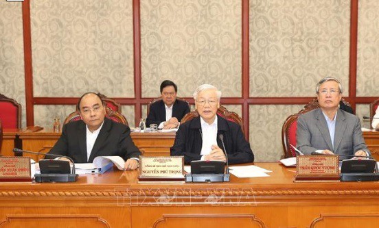 Tổng Bí thư, Chủ tịch nước Nguyễn Phú Trọng chủ trì họp Bộ Chính trị. (Ảnh: TTXVN)