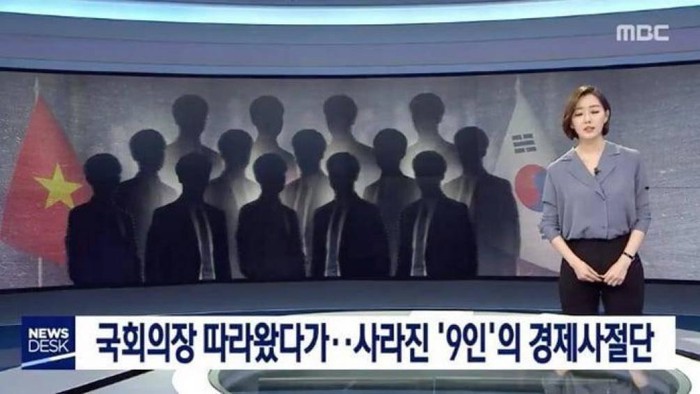 Đài truyền hình Hàn Quốc đưa tin về việc 9 người Việt Nam bỏ trốn. (Ảnh: KT)