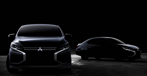 Hình ảnh lộ diện thiết kế mới của Mirage (trái) và Attrage (phải). Ảnh: Mitsubishi