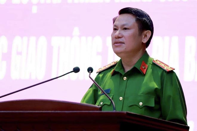 Đại tá Nguyễn Văn Viện, Phó giám đốc Công an TP Hà Nội phát biểu tại Hội nghị.