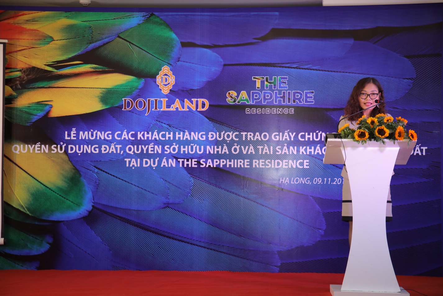 Bà Nguyễn Khánh Tâm, Phó Tổng giám đốc Dojiland - Đại diện Chủ đầu tư phát biểu tại buổi lễ.