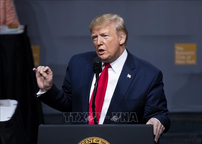 Tổng thống Mỹ Donald Trump phát biểu tại một Câu lạc bộ Kinh tế ở New York ngày 12/11/2019. Ảnh: THX/TTXVN