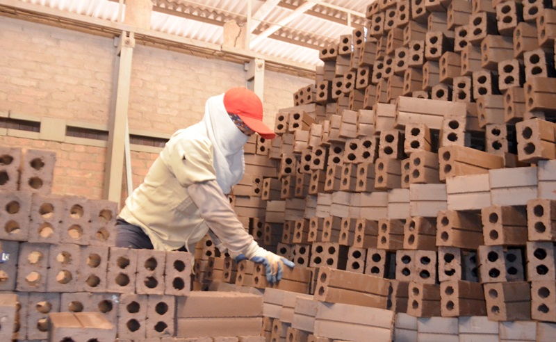 Công nhân làm việc tại phân xưởng sản xuất gạch mộc tại Công ty CP sản xuất  VLXD Kim Sơn (TX Đông Triều), doanh nghiệp đứng đầu nợ đọng BHXH của tỉnh.