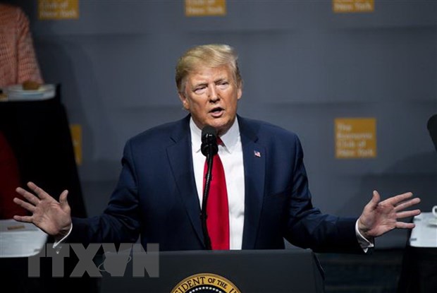 Tổng thống Mỹ Donald Trump phát biểu tại một sự kiện ở New York ngày 12/11/2019. (Ảnh: THX/TTXVN)