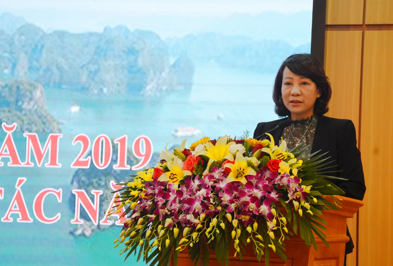 Đồng chí Vũ Thị Thu Thủy, Phó Chủ tịch UBND tỉnh phát biểu tại hội nghị. 