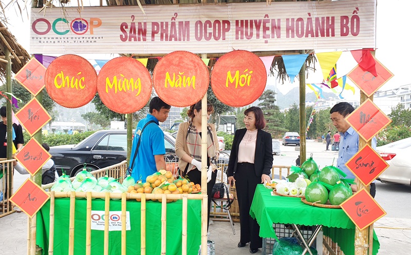 Phó Chủ tịch UBND tỉnh Vũ Thị Thu Thủy kiểm tra gian hàng OCOP