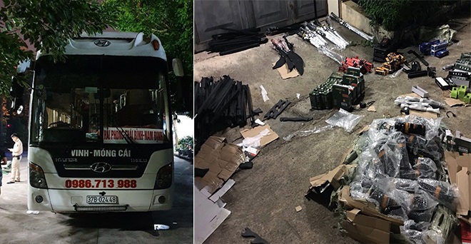 Một số lượng lớn mỹ phẩm và vũ khí thô sơ giâu do Đội TTKSGT số 3 (Phòng PC08) bắt giữ (Ảnh chụptháng 10/2019).