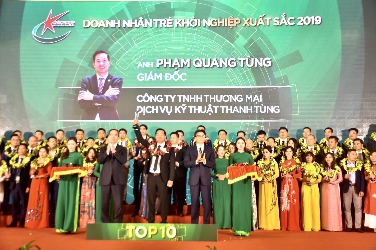 Anh Phạm Quang Tùng, Giám đốc Công ty TNHH Thương mại - Kỹ thuật - Dịch vụ Thanh Tùng lọt top 10 doanh nhân trẻ khởi nghiệp xuất sắc năm 2019.