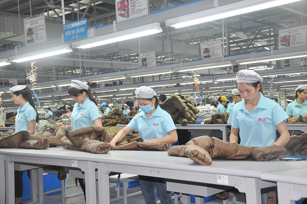 Sản xuất tại Công ty may mặc Hoa Lợi Đạt trong KCN Cảng biển Hải Hà, tháng 12/2019. Ảnh: Thanh Hằng