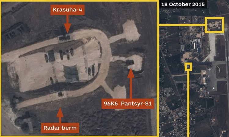 Hệ thống Krasukha-4 tại căn cứ Hmeymim ở Syria hồi tháng 10/2015. Ảnh: Airbus.