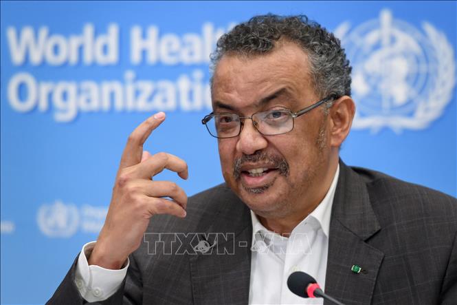 Tổng Giám đốc Tổ chức Y tế thế giới (WHO) Tedros Adhanom Ghebreyesus trong cuộc họp báo sau phiên họp kín về dịch viêm đường hô hấp cấp do chủng virus 2019nCoV gây ra, tại Geneva, Thụy Sĩ ngày 30/1/2020. Ảnh: AFP/TTXVN
