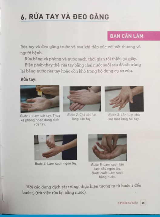 Các bước hướng dẫn sử dụng nước rửa tay khô/dung dịch sát khuẩn của bác sĩ Ngô Đức Hùng trong cuốn sách 3 phút sơ cứu