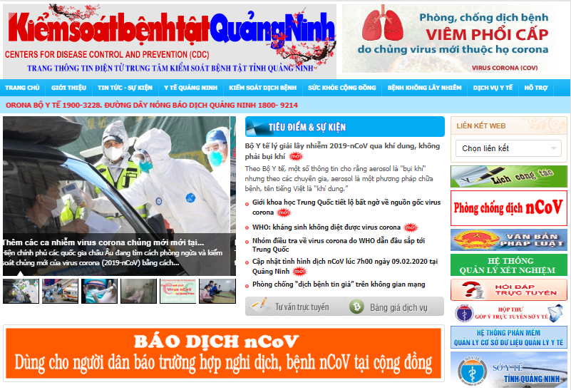 Phần mềm báo dịch trực tuyến trên Trang thông tin điện tử http://quangninhcdc.vn/