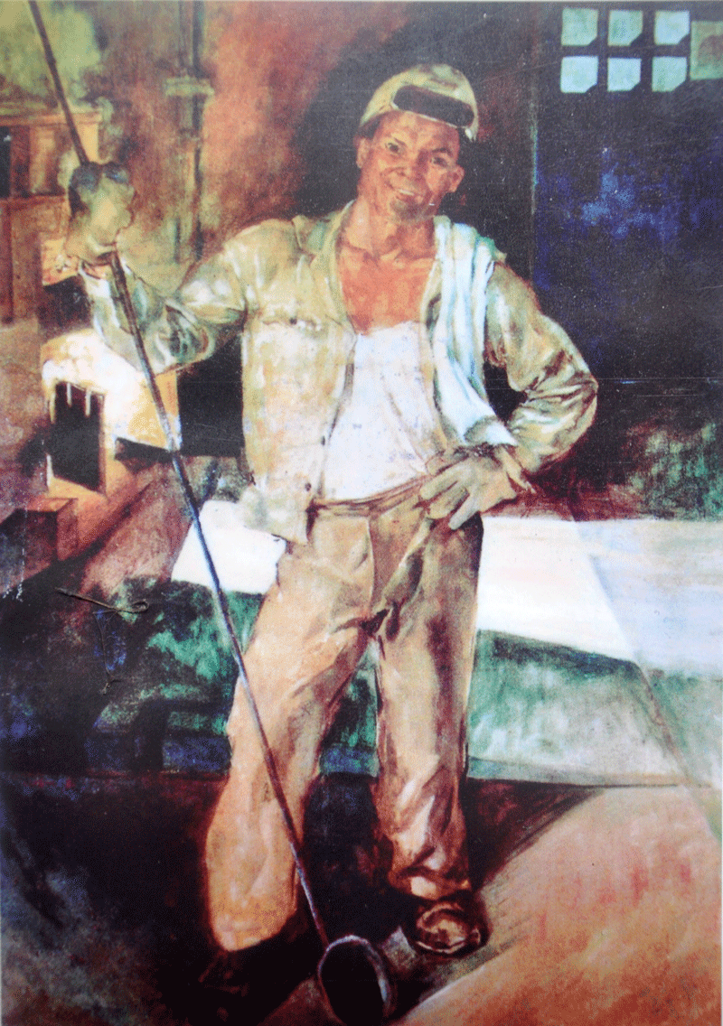Bức tranh sơn dầu Công nhân luyện thép của họa sĩ Hoàng Công Luận.