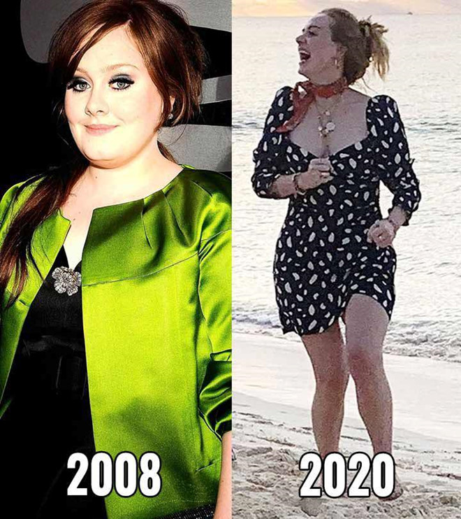 Adele trước và sau khi giảm cân.  Ảnh: chụp màn hình