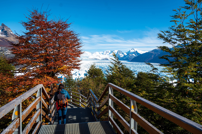 Rời Nơi tận cùng thế giới, bạn sẽ tới biên giới giáp Chile. Đó là điểm cực tây của vùng Patagonia thuộc Argentina, nơi có thành phố El Calafate. Tên gọi này chính là tên loài cây cho trái màu xanh tím gần giống việt quất, đặc trưng của vùng Patagonia.  Thành phố nhỏ này là cửa ngõ cho những chuyến đi khám phá một trong những kỳ quan thiên nhiên của thế giới - dòng sông băng Perito Moreno và Công viên quốc gia Los Glaciares (ảnh).