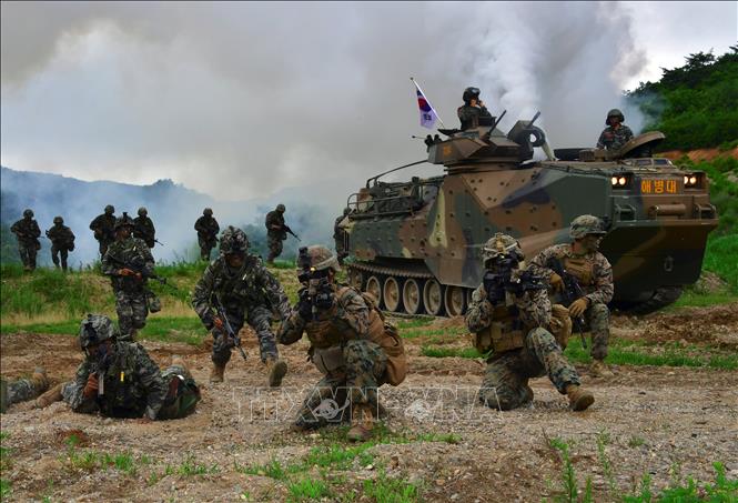 Binh sĩ Mỹ và Hàn Quốc tham gia một cuộc tập trận chung tại Pohang (Hàn Quốc). Ảnh tư liệu: AFP/TTXVN