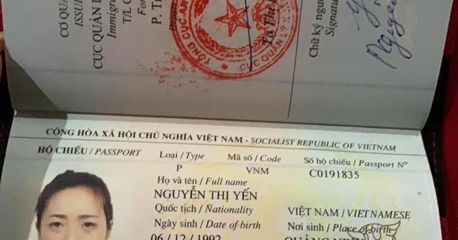 Hộ chiếu của chị Nguyễn Thị Yến