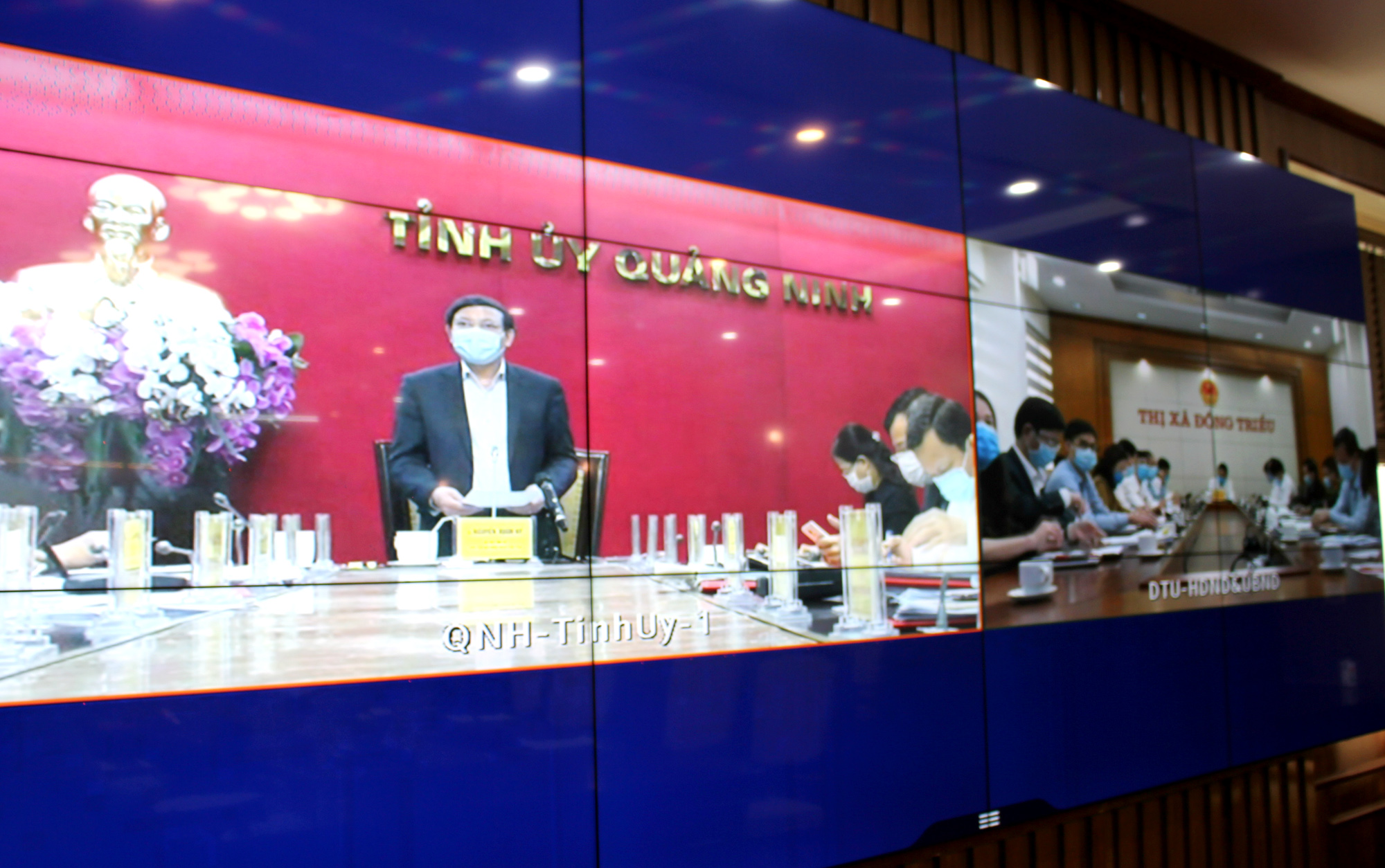 Ban Thường vụ Tỉnh ủy làm việc với Ban Thường vụ Thị ủy Đông Triều qua truyền hình trực tuyến.