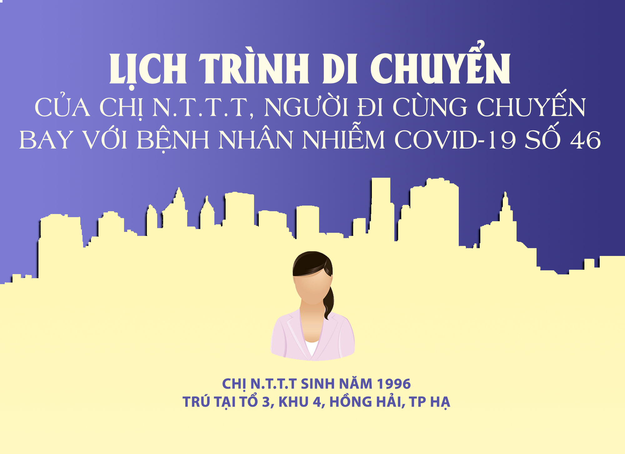 Lịch trình di chuyển của chị N.T.T.T, người đi cùng chuyến bay với bệnh nhân nhiễm Covid-19 thứ 46