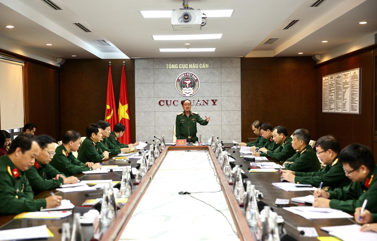 Thượng tướng Trần Đơn, Thứ trưởng Bộ Quốc phòng, Trưởng Ban Chỉ đạo Bộ Quốc phòng chủ trì cuộc họp. (Ảnh: Dương Giang/TTXVN)