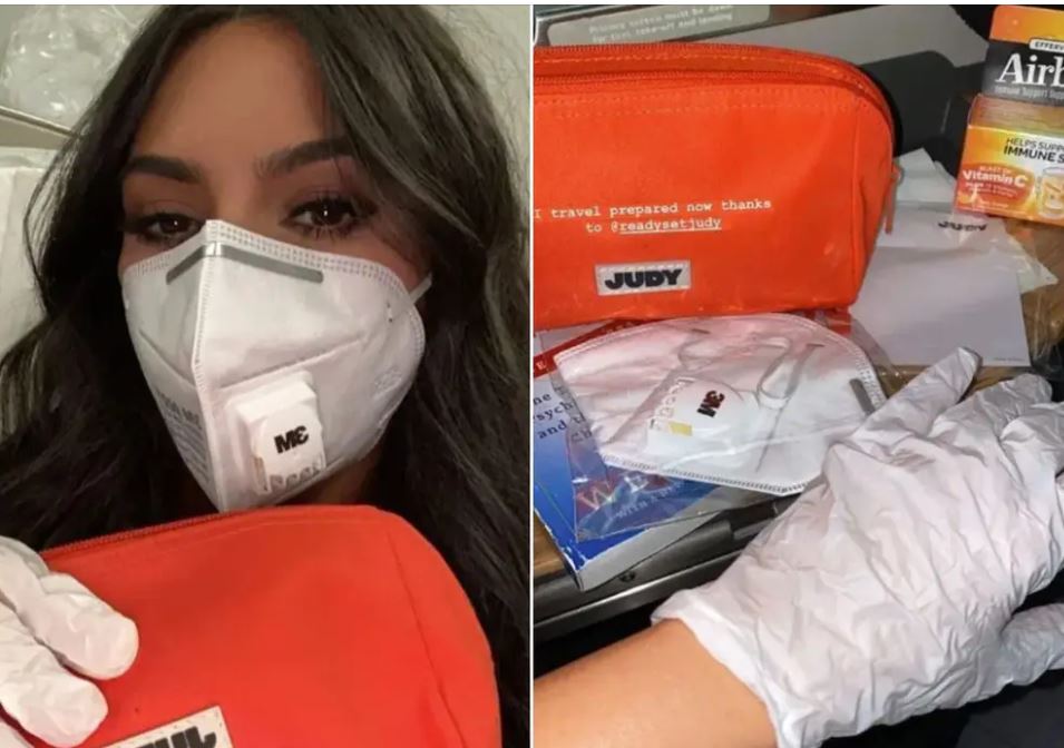 Kim Kardashian-West khoe bộ dụng cụ giữ an toàn khi bay. Ảnh: Twitter