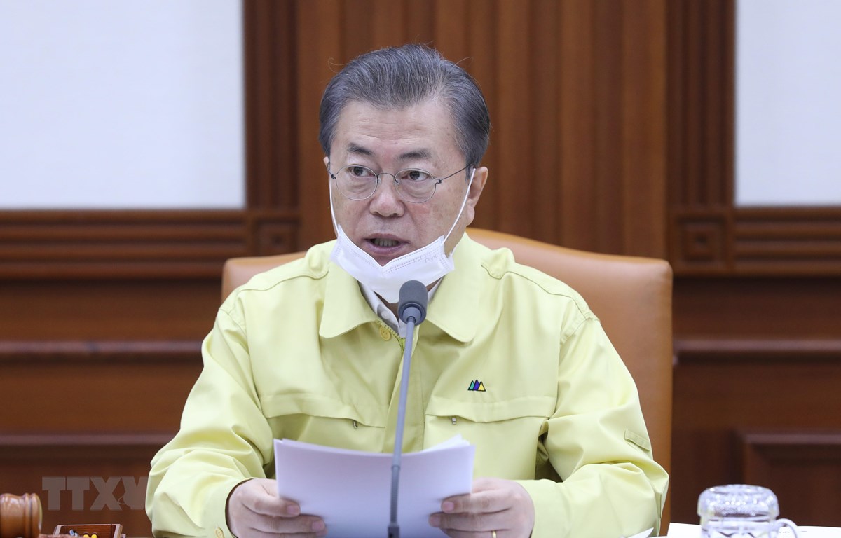 Tổng thống Hàn Quốc Moon Jae-in phát biểu tại cuộc họp nội các ở Seoul ngày 3/3/2020. (Ảnh: Yonhap/TTXVN)